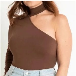 Black one shoulder mock neck choker top